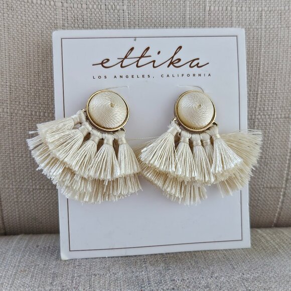 Ettika Women Earrings Beige Tassel Drop Down Fashion Jewelry Earrings New - Picture 1 of 9